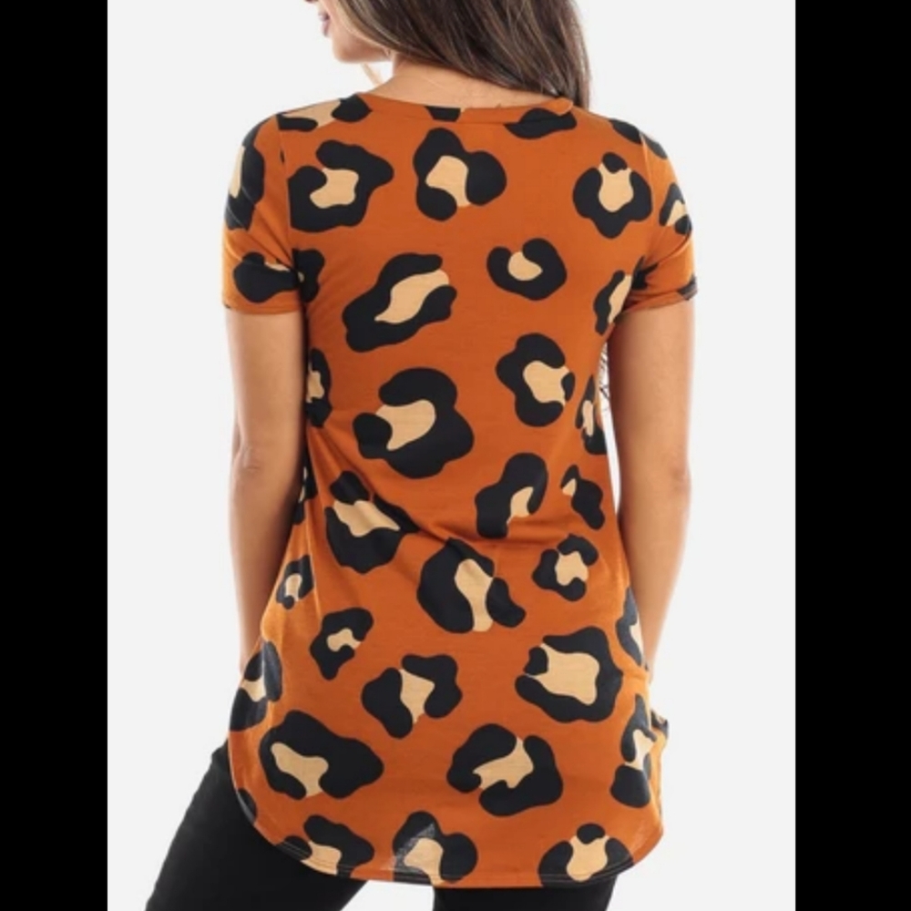 Brown Animal Print V-Neck Shirt Top - Picture 2 of 4